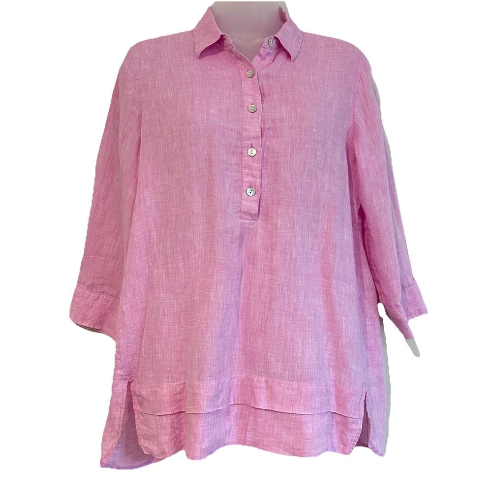 J Jill Love Linen Pink Popover Sz XS Tunic Lightweight Beach Oversized Collared